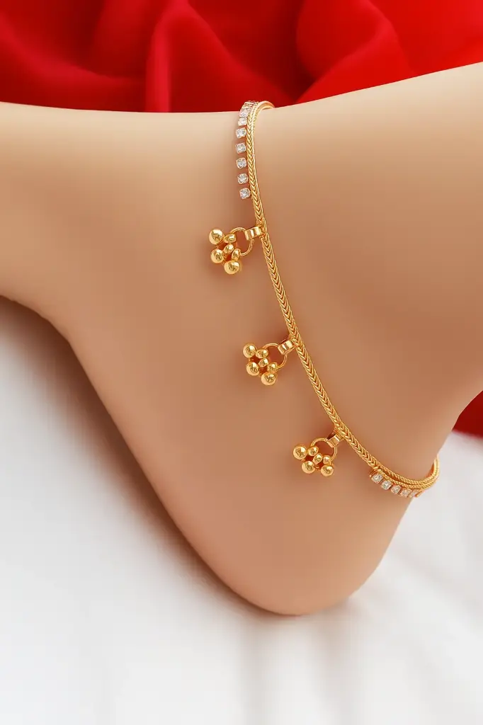 Radiant Gold Anklet with Diamond Accents and Dangling Charm Clusters 