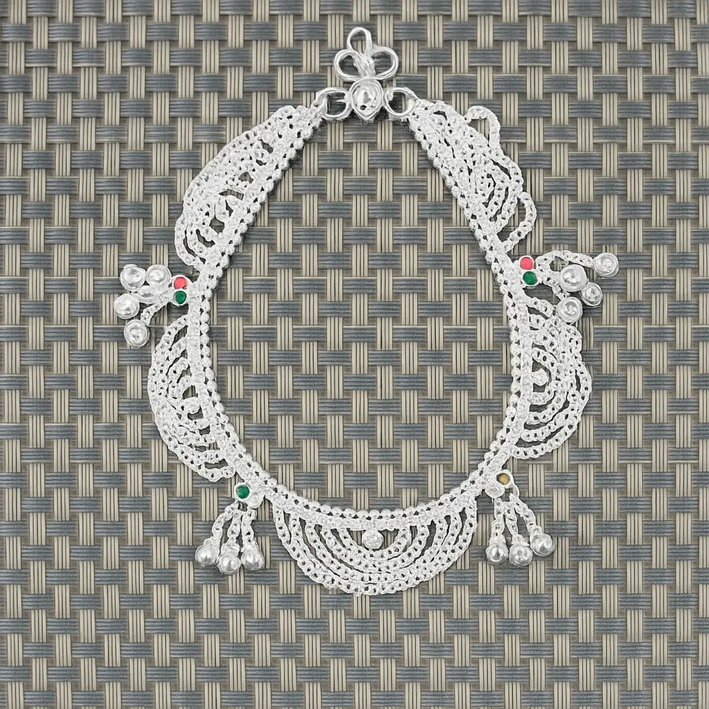 Divisjewel Traditional Oxidized Silver Anklet with Ghungroo Beads and Chain Links
