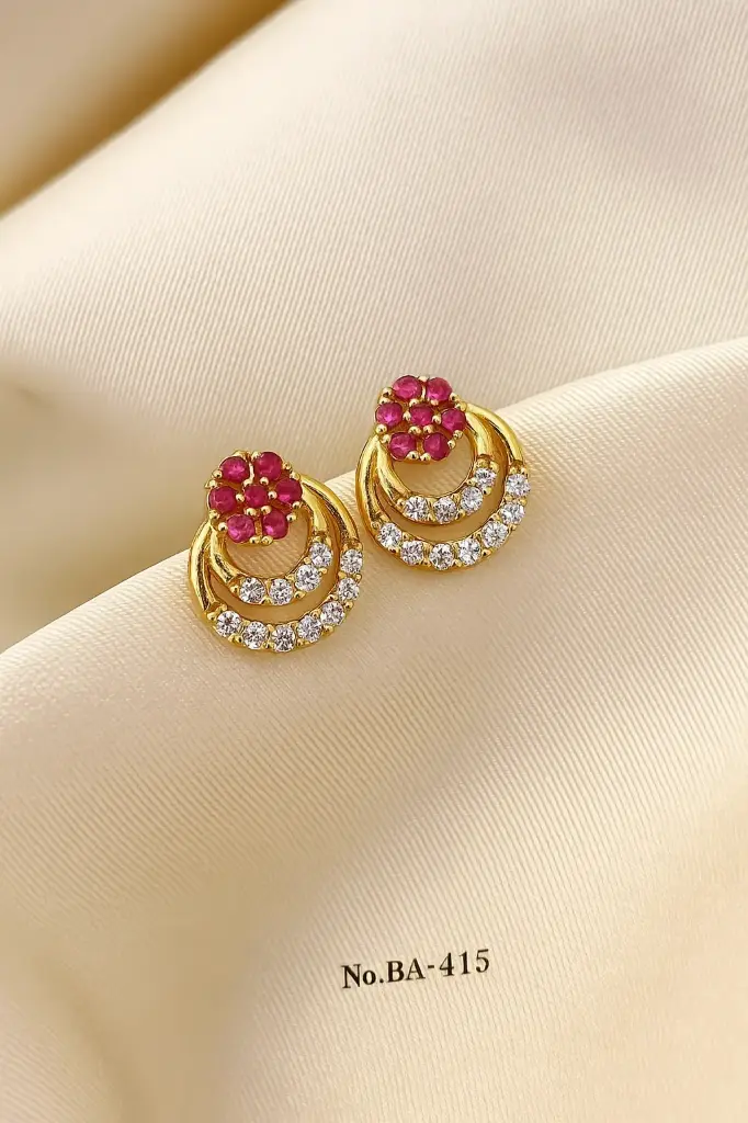 Ruby Bloom Earrings with Diamond Halo and Gold Base