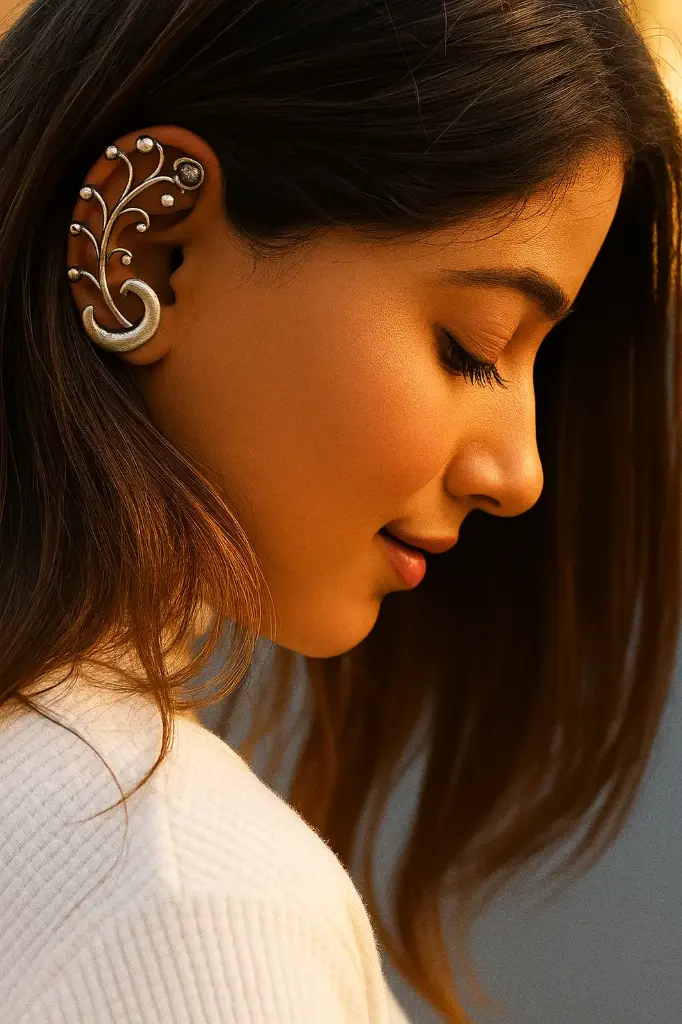 Divisjewel Ornate Ear Cuff with Swirl Design and Bead Detailin