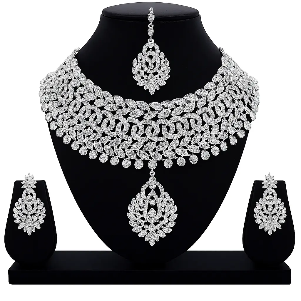 Diamond Bridal Necklace Set with Earrings and Pendant Sparkle
