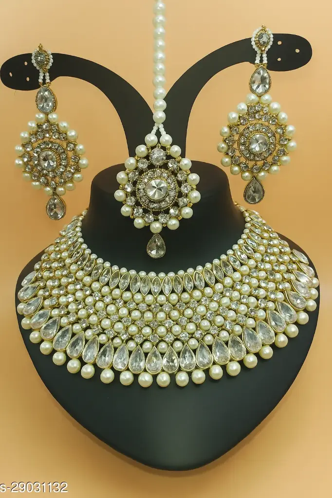 Pearl and Crystal Necklace Set with Matching Earrings 