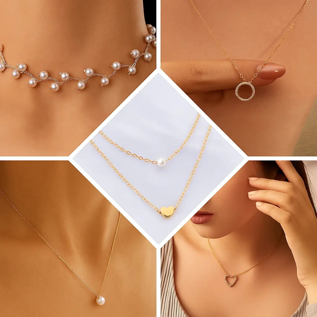  Layered Necklace Set with Pearl, Heart, and Circle Charms 