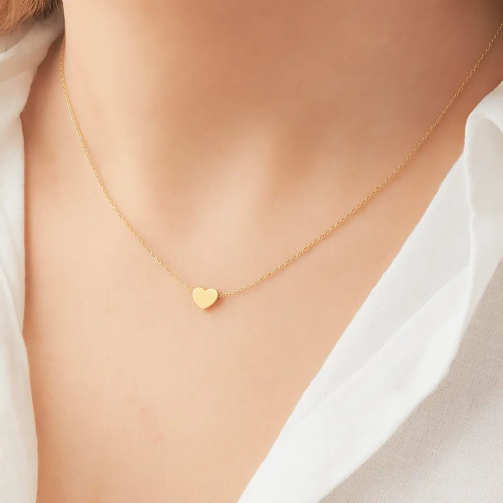 Gold Heart Pendant Necklace with Minimal Chain Elegance