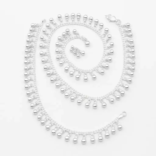 [PRD0019] Divisjewel Antique Silver Anklet with Dual Bells and Beaded Accents 