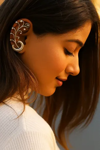 [PRD0026] Divisjewel Ornate Ear Cuff with Swirl Design and Bead Detailin